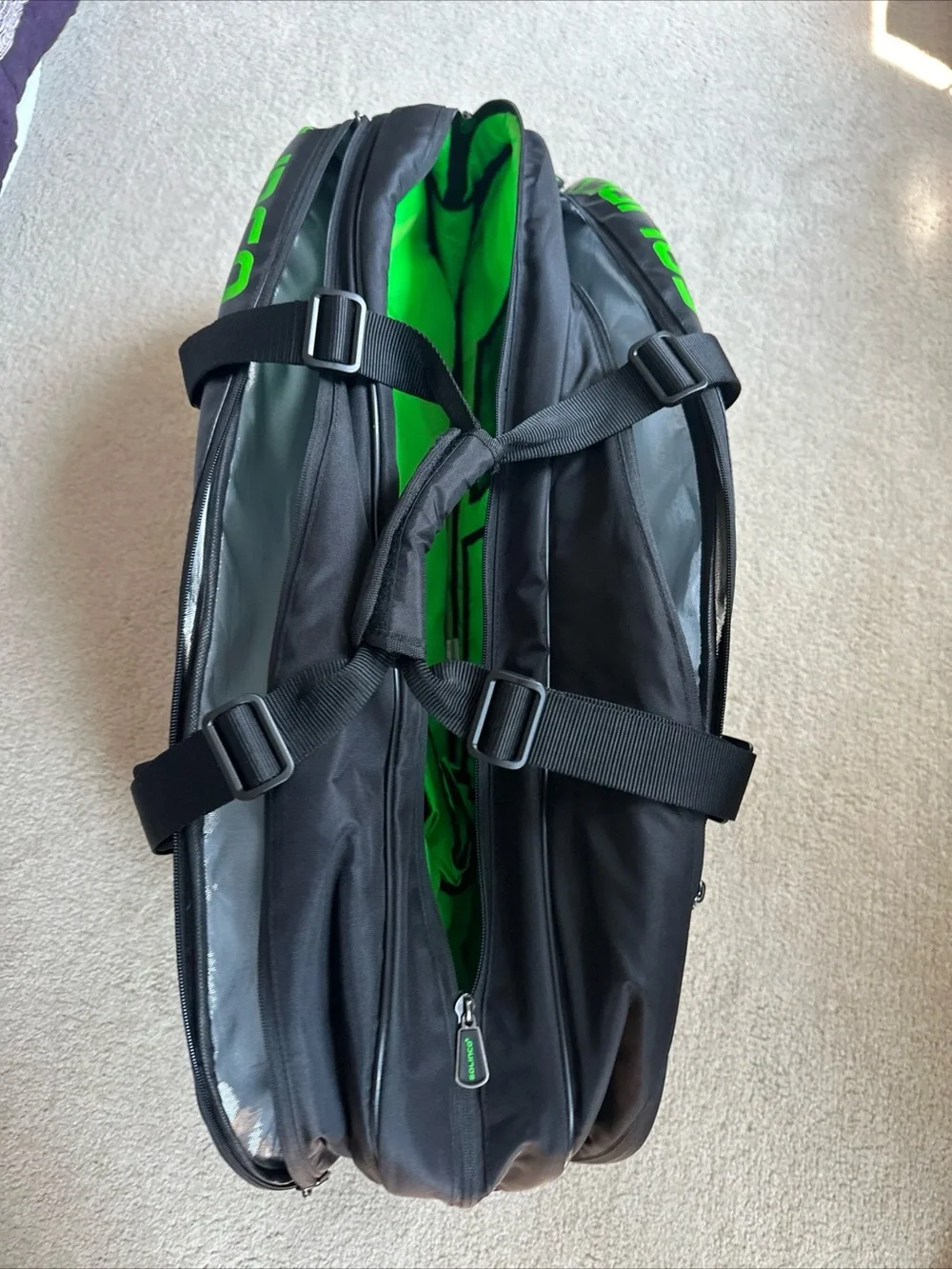 Solinco Tour Team Black & Neon Green Tennis Racquet Backpack 6 Pack Bag